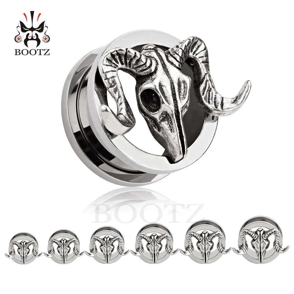 Hot Selling er kuo Stainless Steel Pulley Chinese Zodiac Sheep's Head Auricle Ear Amplifier 6-25mm Human Body Piercing Jewelry