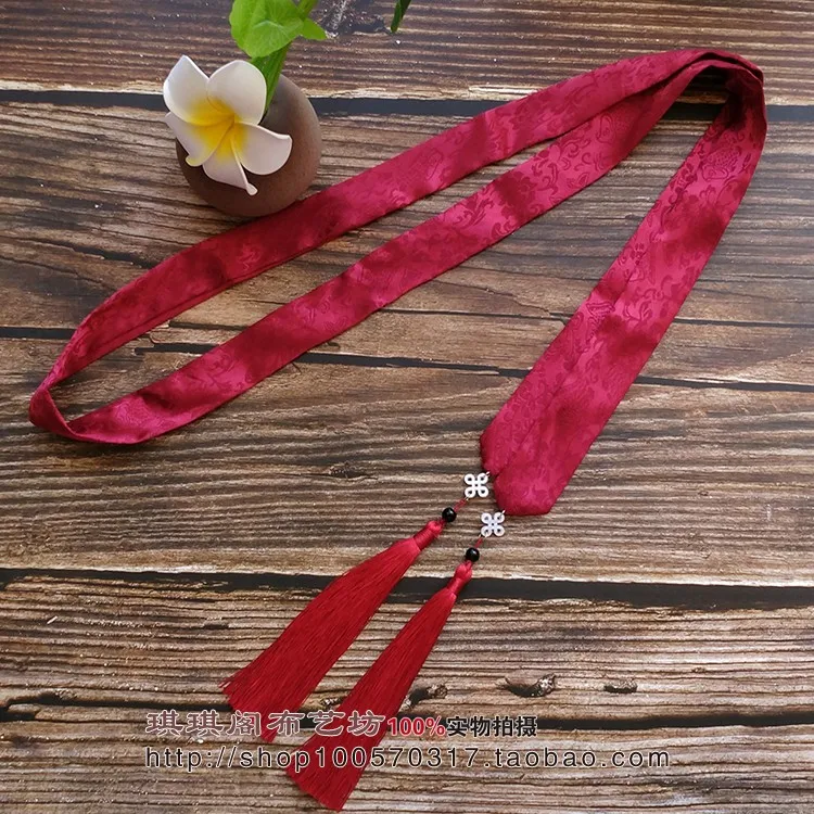 Red wine Hanfu повязка для волос древняя стильная повязка на голову кисточка стример сплошной цвет для мужчин и женщин повязка для волос с кисточками вытирая аксессуары для волос - Цвет: Red wine