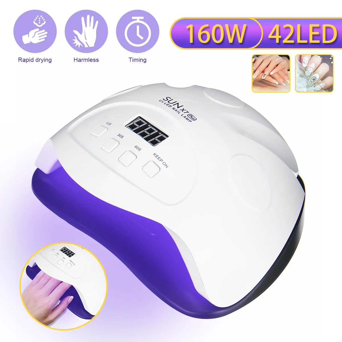 

160W Nail Dryer SUN X7 Plus 42pcs Led UV Lamp Light Sensor Art-Curing Manicure 10S 30S 60S Painless Gel Polish-Curing Lamp