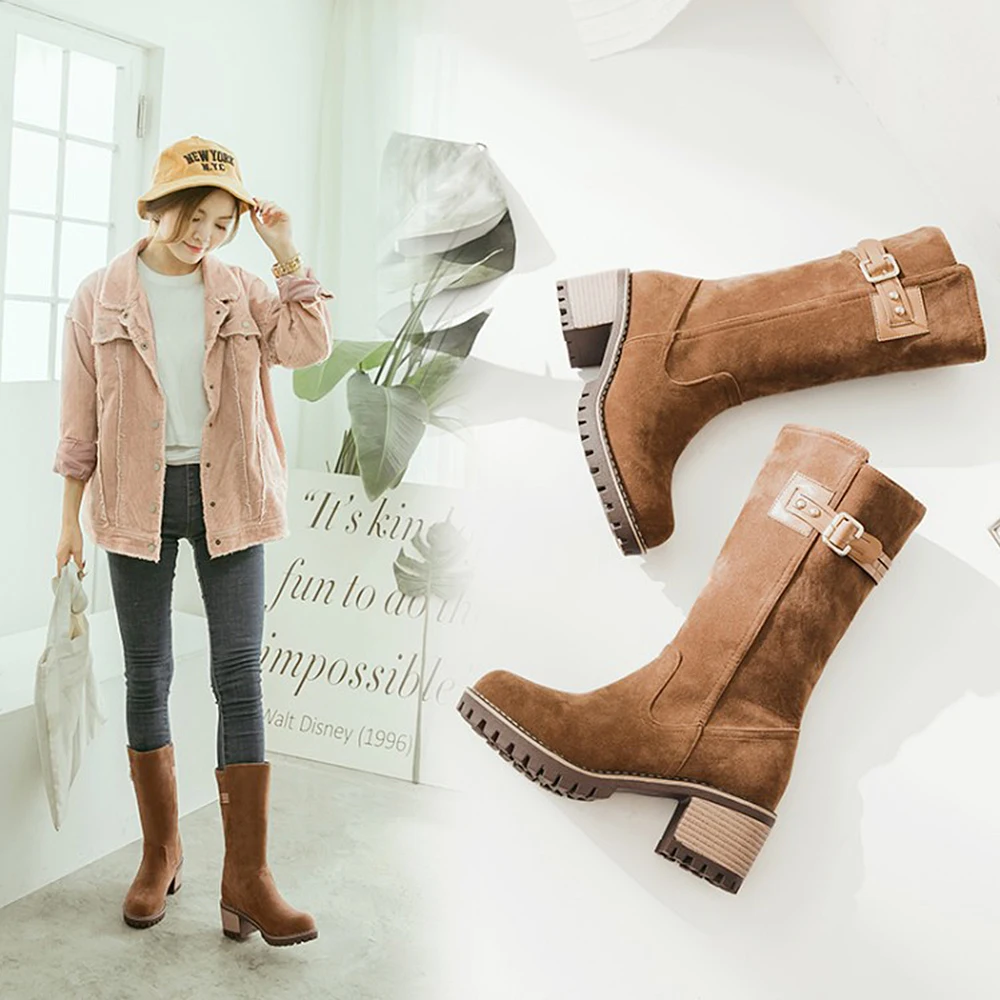 

Oeak Plus Size Ankle Boots For Women Platform Mid Heels Female Shoes Woman Buckle Short Boot Casual Ladies Footwear High Quality