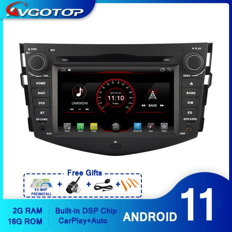 AVGOTOP Android 11 WINCE Bluetooth GPS автомобильный радиоприемник DVD-плеер для TOYOTA RAV4 2G 16G