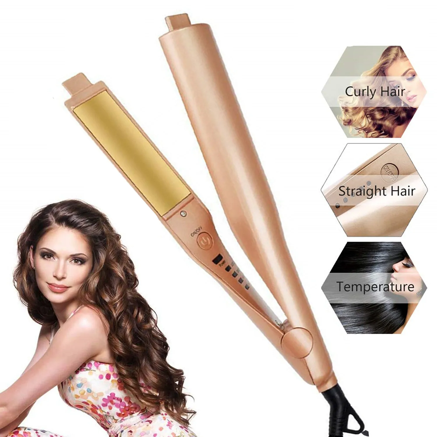 2 In 1 Curling Iron And Flat Iron Hair Curler Gold Twist Hair Iron