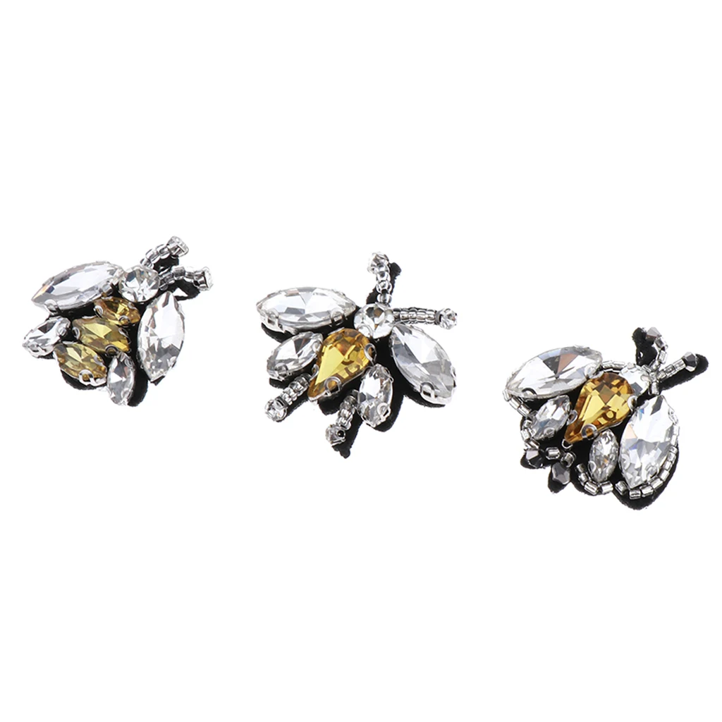 3cm x 3cm 3 Pcs Rhinestone Beaded Insects Bee Sewing Patch Scrapbooking Embellishments Garment Bag Decoration DIY Accessories