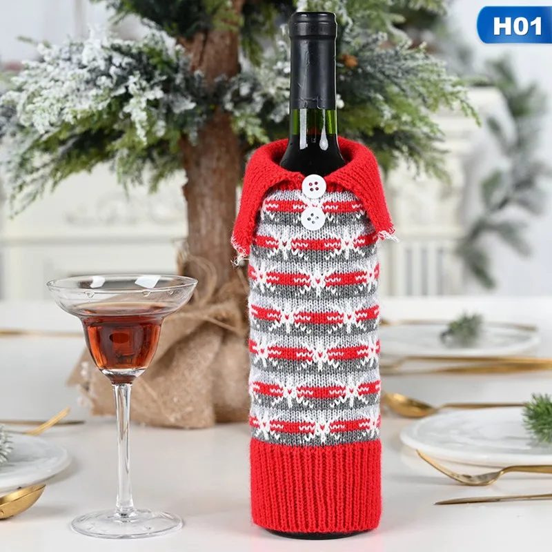 Christmas Red Wine Bottle Covers Bag Knitted Beautiful Snowflake PVC Champagne Bottle Covers Christmas Party Home Decor