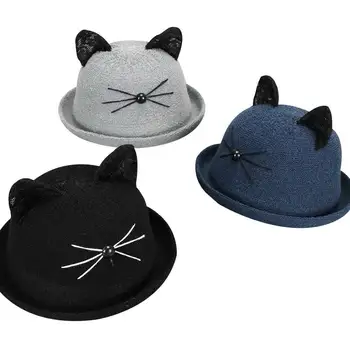 

Winter Autumn Baby Child Boys Girls Hats Fashion Cartoon Cat Pattern Polyester Comfortable Bucket Reversible UV Protection Hats