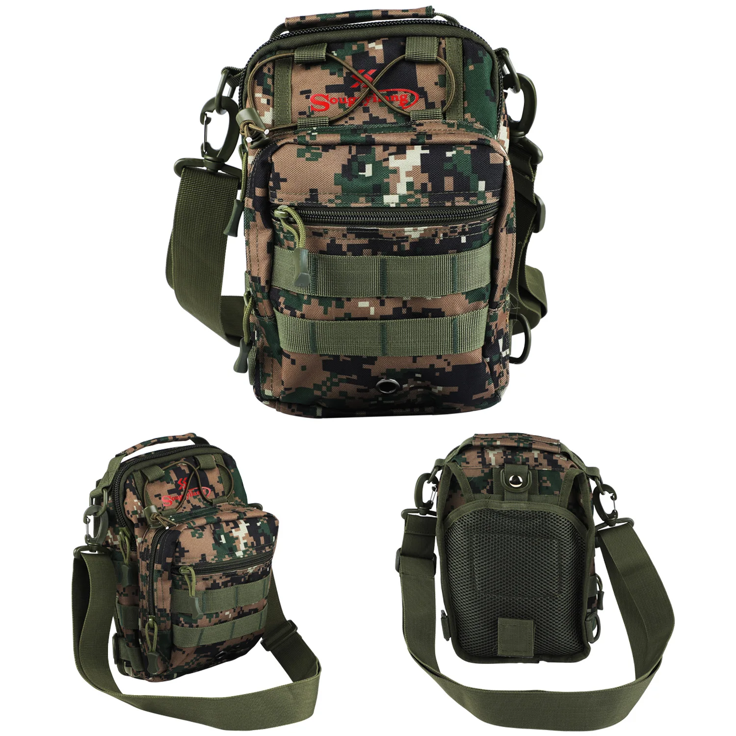 Sougayilang Waterproof Fishing Bag Multi-Purpose 2 Layer Nylon Bag Outdoor Fishing Tackle Single Shoulder Bag Green/ Grey