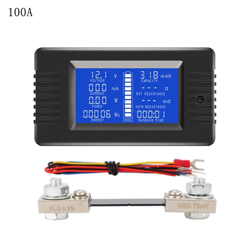 DC 0-200V 50A/100A/200A/300A Battery Tester Monitor Voltage Current Impedance Capacity Watt Ampere Power Energy Time Meter C90A