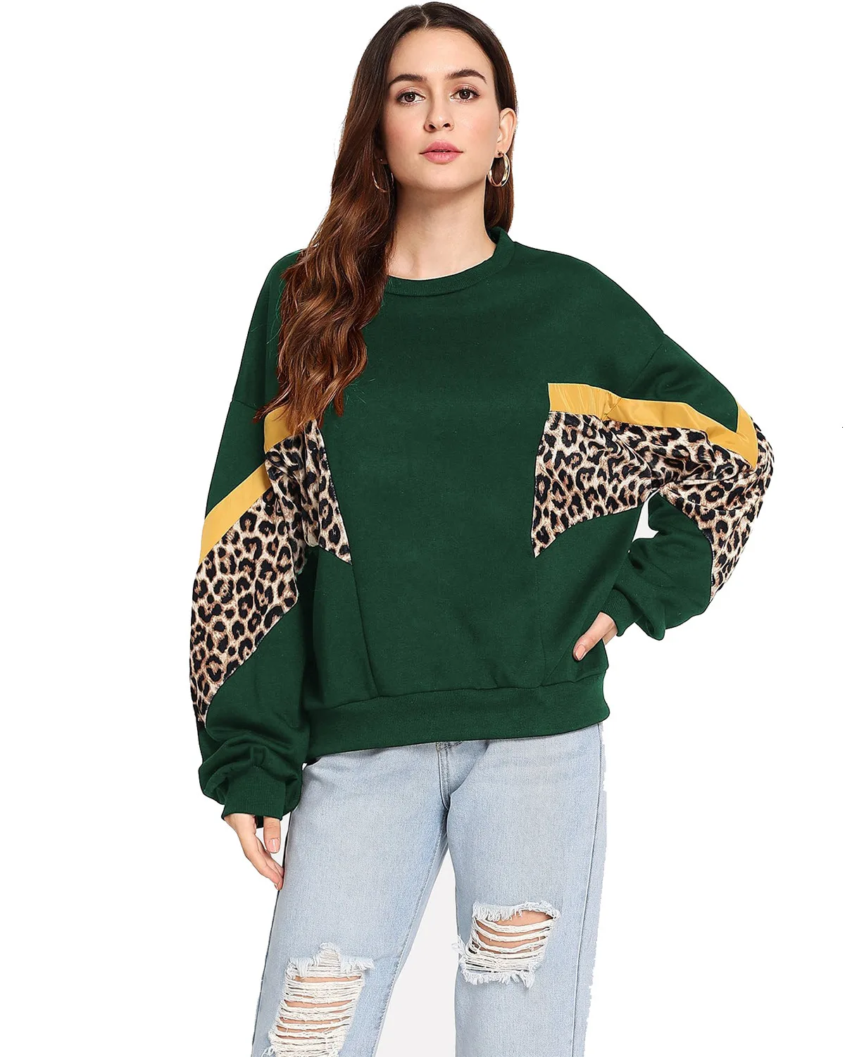 ENXI Fashion Leopard Sleeve Pregnancy Shirt Comfortable Patchwork Maternity Hoodie Long Sleeve Pregnant Women Hoodies Tops
