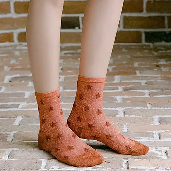 

Fashion New Korean Style Spring Summer Silk Socks Women Girls Glitter Star Patterned Ankle Socks