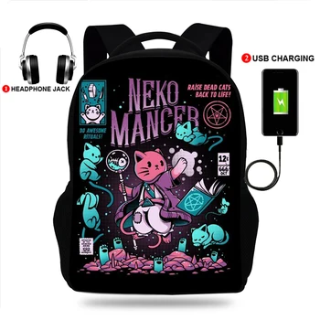 

17inch Anime meko mancer USB Charge Backpack For Teenager Girls&Boys Student School Bags Children Daily Mochila Shoulder Bags