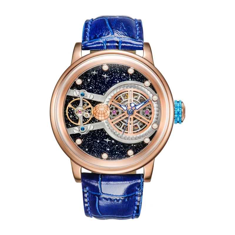 

HANBORO Mens Luxury Watches Automatic Watch Dress Waterproof Mechanical Wristwatch Luminous Skeleton Cosmic Dial Leather Strap