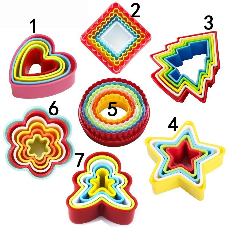 DIY Cake Cutter 5pcs Or 6pcsSet Cookie Cutting Mold Fondant Plastic Pentagram Round Heart Shape Baking Biscuit Mould Tools2