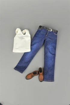 

CEN-M08 1/6 scale Male White Vest Jeans Pants Leather Shoes Set Models For 12'' Strong Muscle Body Figures Accessories