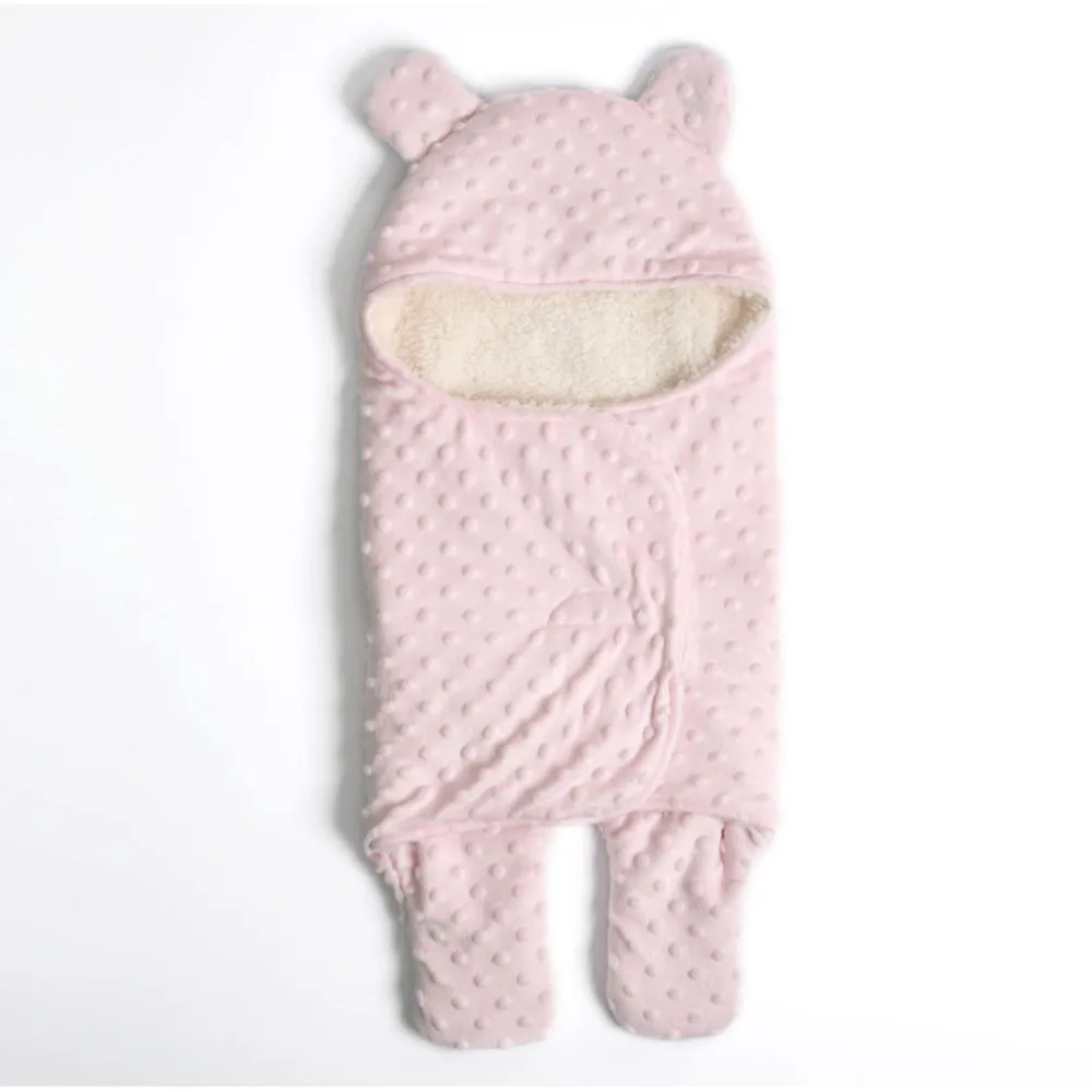 pink large Вязаный детский спальный мешок в горошек для новорожденных; уплотненные зимние теплые пеленки-кокон; Мягкие комплекты для ухода за ребенком - Цвет: pink large