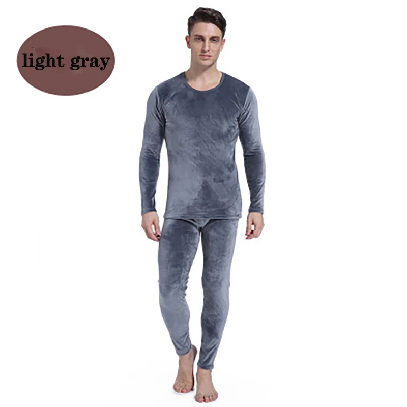 light gray Зимние теплые Термальность комплект нижнего белья для Для мужчин Костюмы толстые Термальность Long Johns размера плюс пижамы XXXL костюм - Цвет: light gray