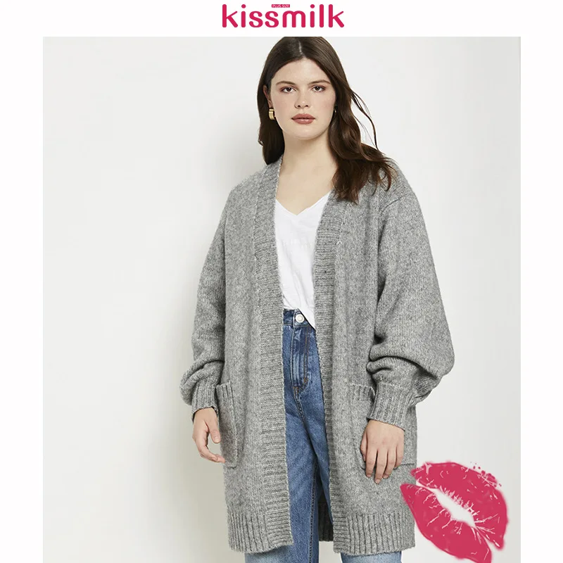 

Kisilk Heat-Simple Solid Color Casual Large Size-Pocket Decorative Pattern Knitted Sweater Cardigan