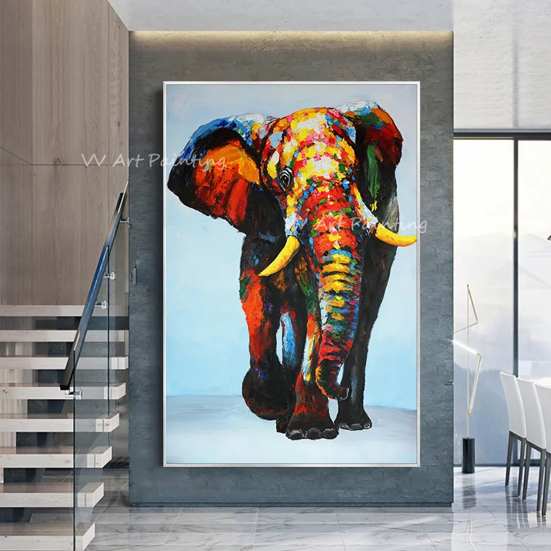 

100% Handmade Colorful Big Size Elephant Animal Abstract Large Sizes Oil Painting Abstract Modern Canvas Wall Art Kid's Room