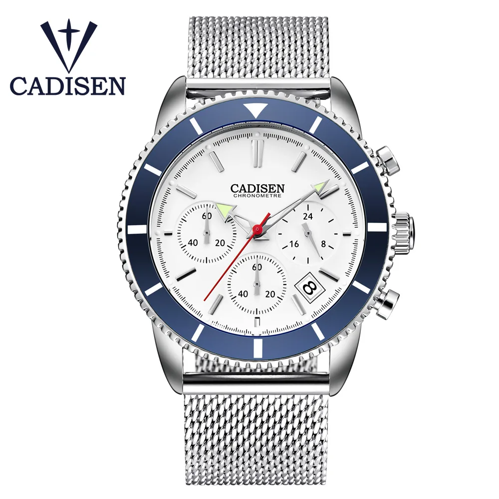 CADISEN мужские s часы лучший бренд класса люкс водонепроницаемые наручные часы из нержавеющей стали с календарем Простые повседневные кварцевые часы мужские спортивные часы - Цвет: blue
