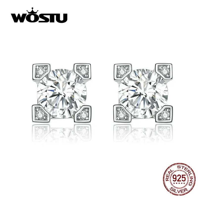 WOSTU, Ослепительная жизнь, серьги-гвоздики, 925 пробы, серебро, циркон, кристалл, маленькие серьги для женщин, Свадебные Роскошные ювелирные изделия CTE192