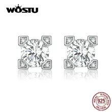 WOSTU, Ослепительная жизнь, серьги-гвоздики, 925 пробы, серебро, циркон, кристалл, маленькие серьги для женщин, Свадебные Роскошные ювелирные изделия CTE192