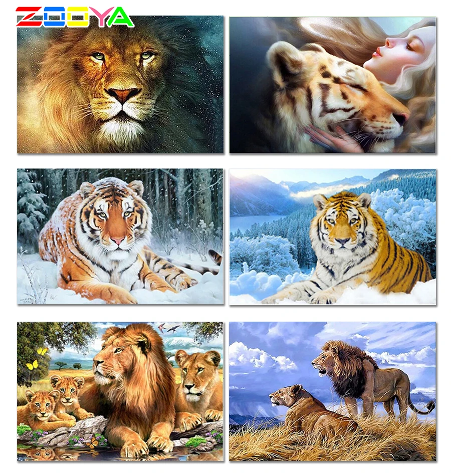 Diy 5D Diamond Mosaic Lion Tiger Handmade Diamond Painting Cross Stitch Kits Diamond Embroidery Patterns Rhinestones Arts Jh043