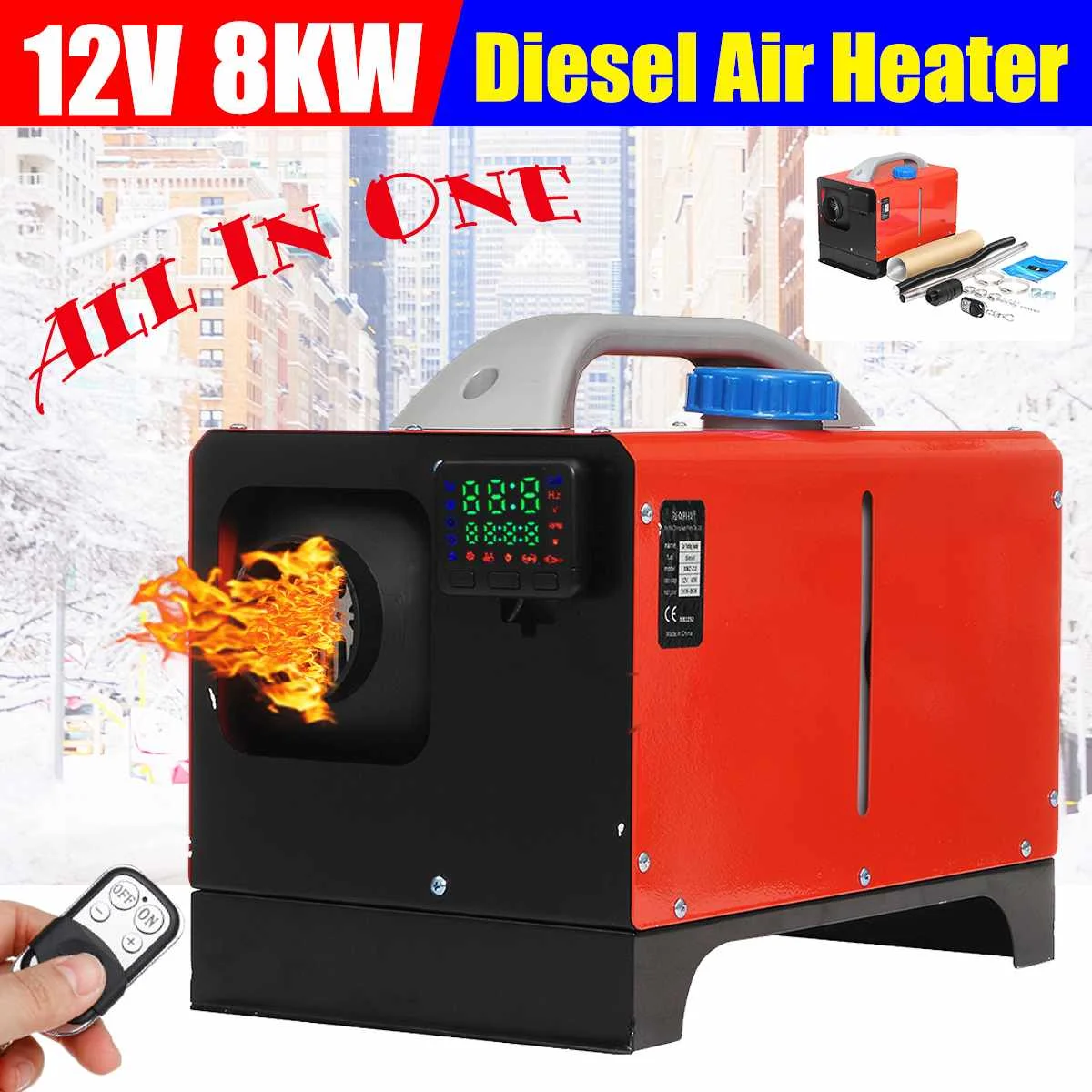 

All in One Mini Portable 12V 8KW Car Heater LCD Display Diesel Air Heater Remote Control For Car Truck Boat Trailer RV Motorhome