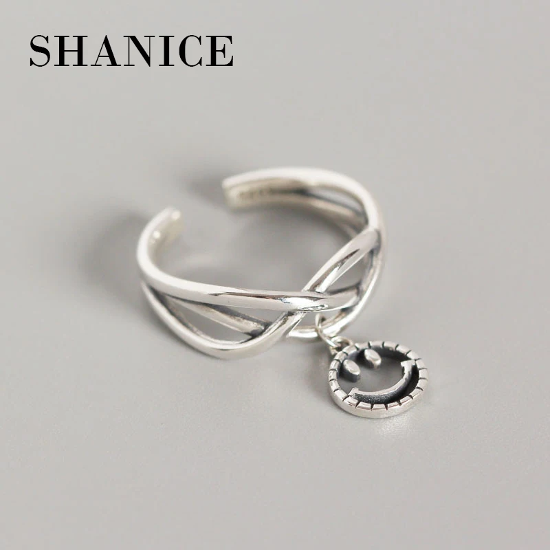 

SHANICE Pure 925 Sterling Silver Open Ring Geometric Smile Line Twist Punk Vintage Open Antique Rings Statement Anillos Anelli