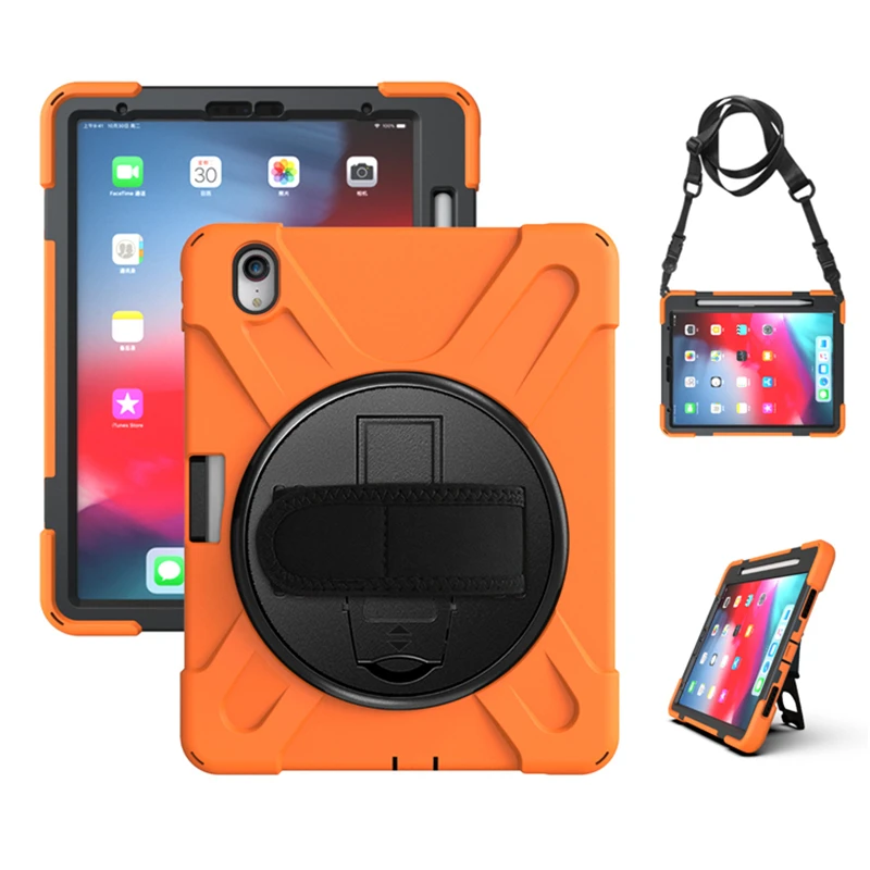 

Ruged Case For apple iPad Pro 11 inch 2018 Kids Silicone Shockproof Cover with Pencil Holder charging wireless handle Stand