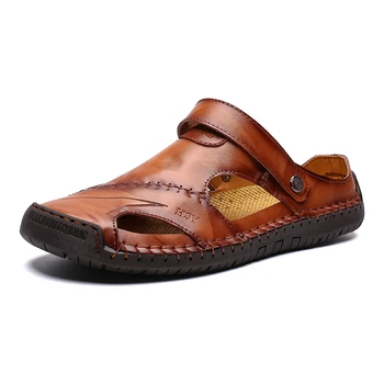 

TOSJC Men's Sandals Summer Men's Beach Sandals Leather Soft and Comfortable Men's Outdoor Beach Slippers Set Large Size 48