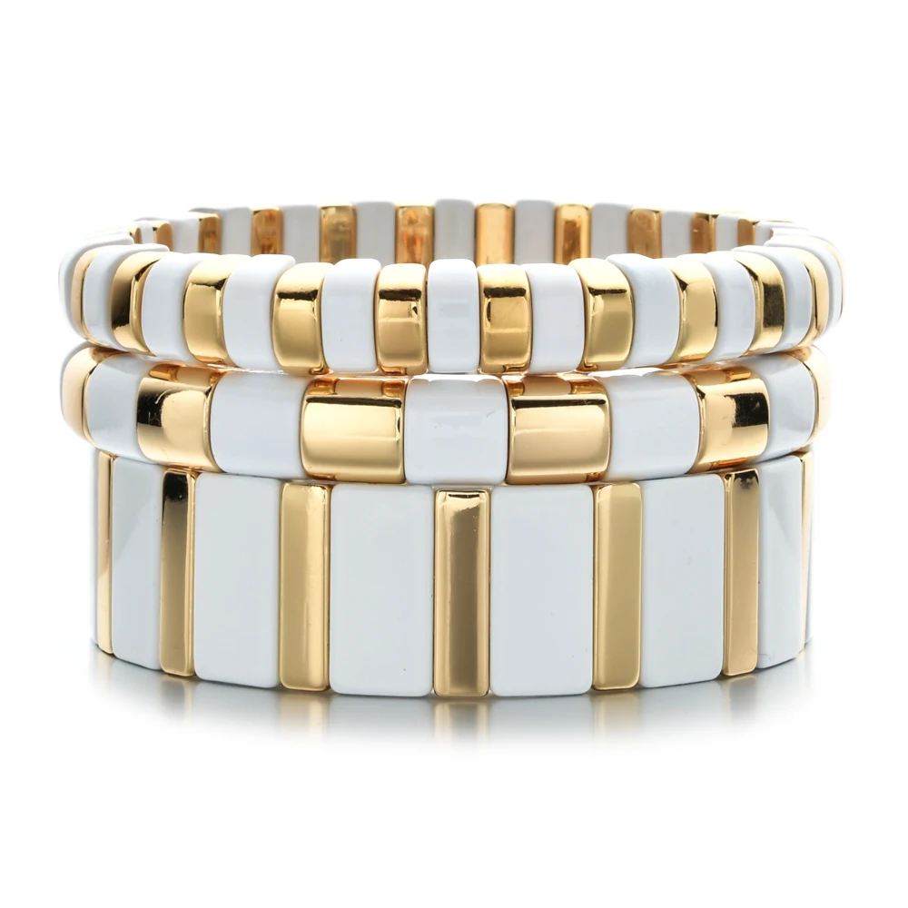 Enamel Metal Bohemian Tile Bracelet Stackable Stretch Bracelets Men Women Bracelet Jewelry