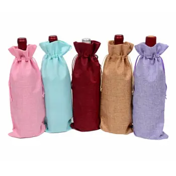 

10pcs Rustic Linen Drawstring Champagne Red Wine Bottle Bag Gift Packaging Wrap