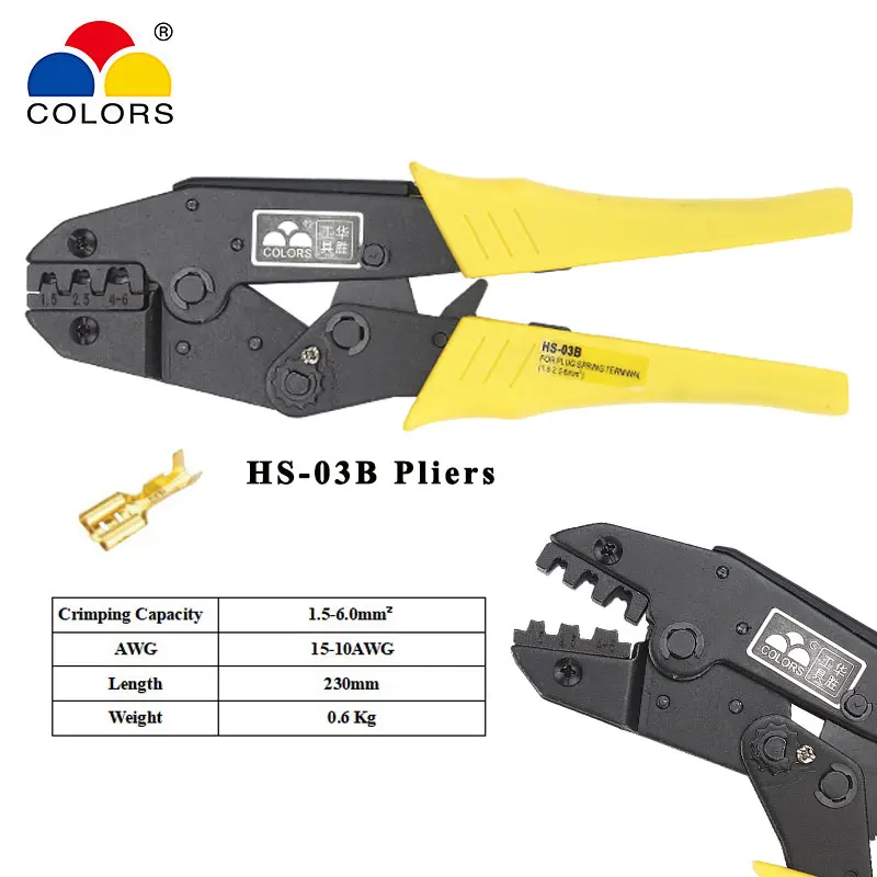 HS-03B обжимные плоскогубцы, емкость 1,5-6mm2 15-10AWG для неизолированных тапочек и сосудов, саморегулирующиеся ручные инструменты