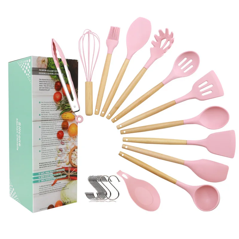  Premium Silicone Pink Cooking Utensils Spatula Turner Soup Spoon Non-stick Shovel Pasta Server Scra