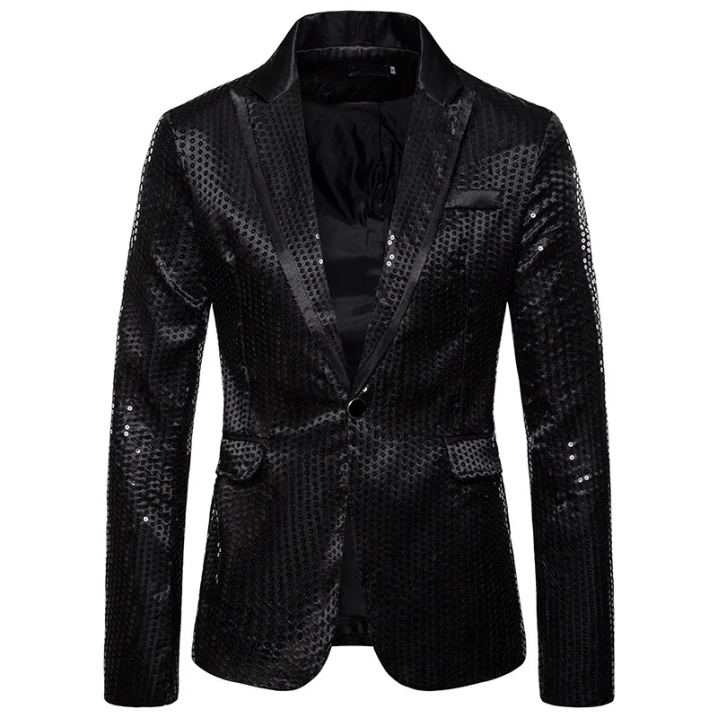 Для мужчин, блестящие золотые блестки блеск украшенный Блейзер Куртка Для мужчин блейзер для ночного клуба Свадебные вечерние пиджак сценические певцов одежда - Цвет: black