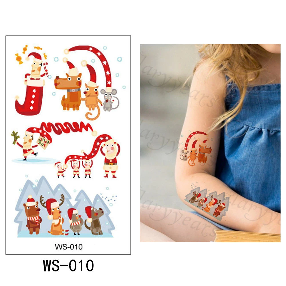 WS-010 Яркие 1 лист, Рождественская Детская временная татуировка, стикер, Горячие Поддельные животные, макияж, вспышка, водонепроницаемый, Модный маленький боди-арт WS - Цвет: WS-010