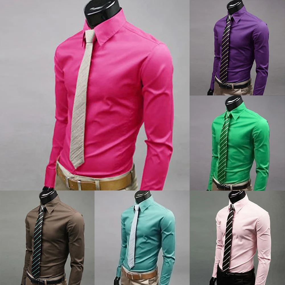 2019Men Camisa de Manga Longa Mens Moda Camisas Casuais de algodador de Cor Sólida de Negócios Slim Fit Camisas Sociais Masculina