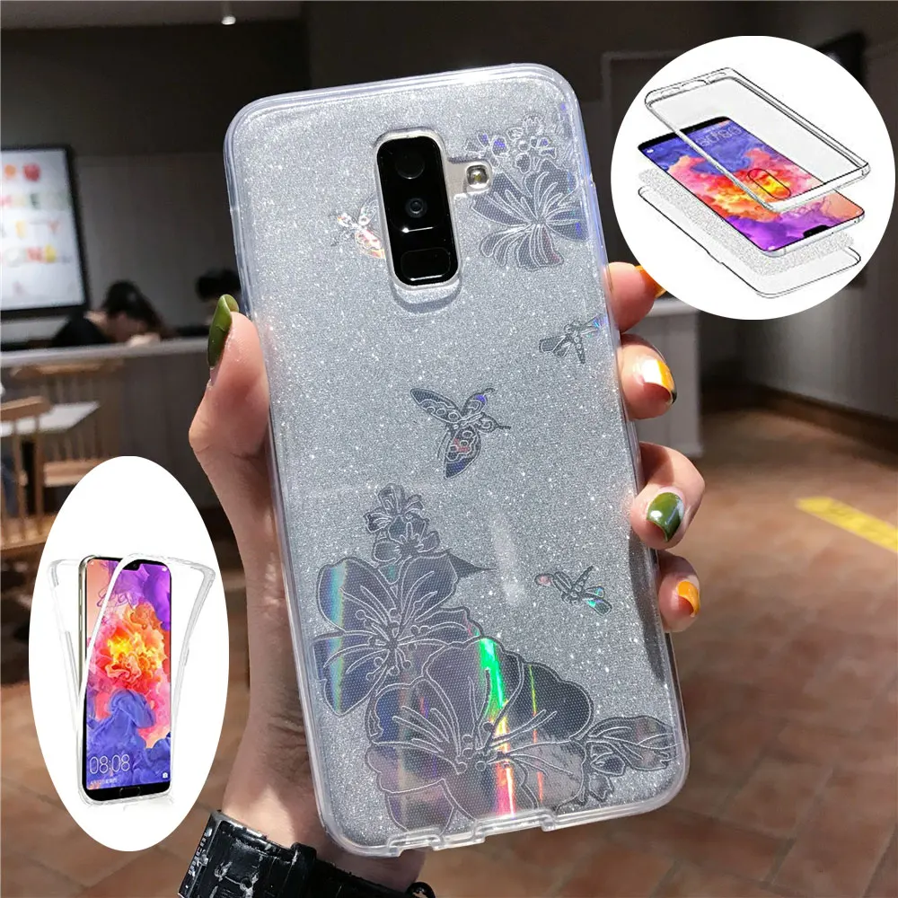 

360 Front Back Buterfly Flower Glitter TPU Case For Huawei Mate 20 Lite P30 P20 Pro Cover Soft Full Cover For Huawei Mate 20 Pro