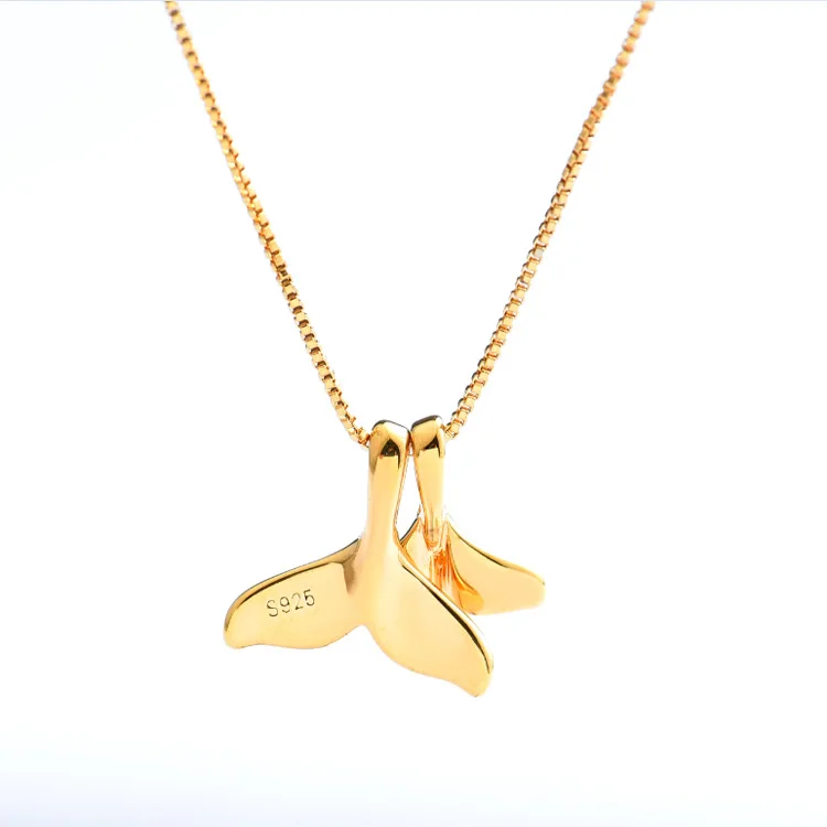 

Ex 3 Lin Jia Celebrity Style 925 Sterling Necklace Women's Choker Gold Dolphin Fishtail Simple Students MORI Series Pendant
