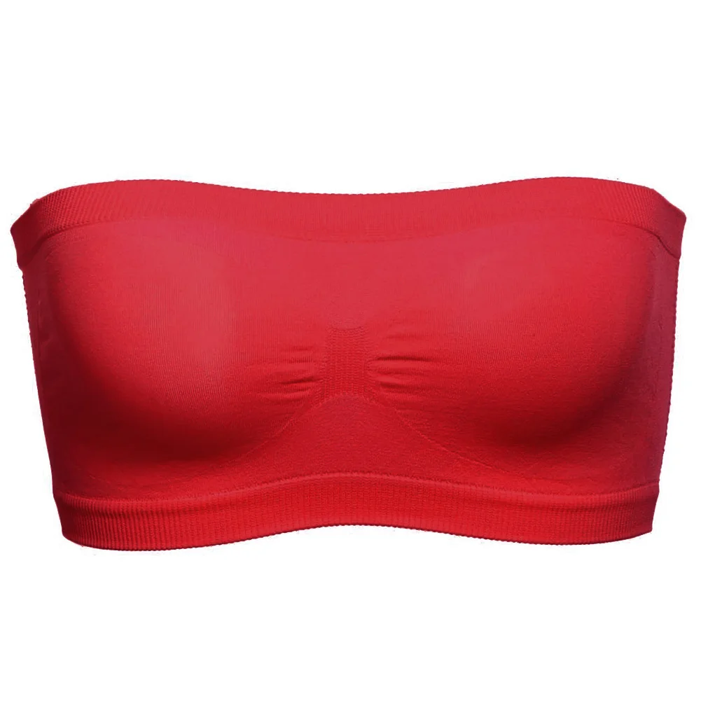 Seamless Bra Breathable Strapless Boob Tube Basic Underwear Top Cropped Stretch - Цвет: Красный