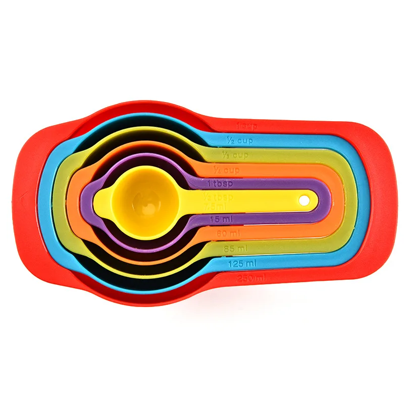 

6 Pcs/Set Kitchen Measuring Spoon Rainbow Color Stackable Combination Measuring Cup PP Material Kitchen Accessories Baking Tools