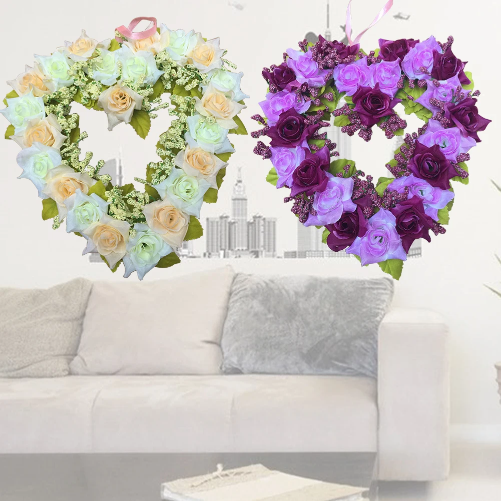 Hanging Bar Garden Handmade Crafts Home Decor Ornament Wedding Party Heart Shape Plastic Artificial Wreath Festival Lifelike