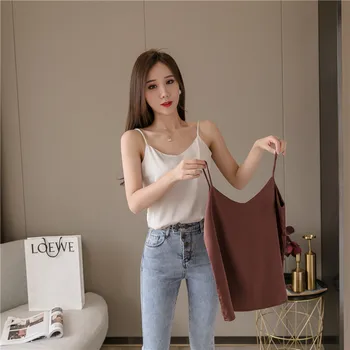 

CHRLEISURE Sexy Long Camisole Solid Color V-neck Halter Vest Simple Comfortable Breathable Female Top 2020