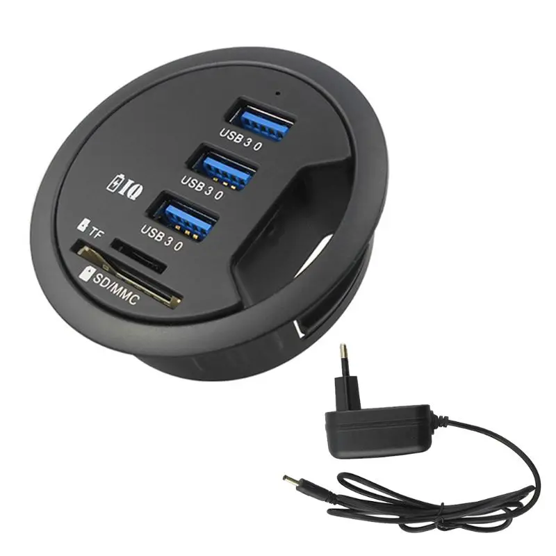 

Black EU Plug 2.5Inch Grommet Hole In-Desk Mounting 3 Ports USB 3.0 Hub Adapter For Laptop PC Computer Tablet Accessories 667F