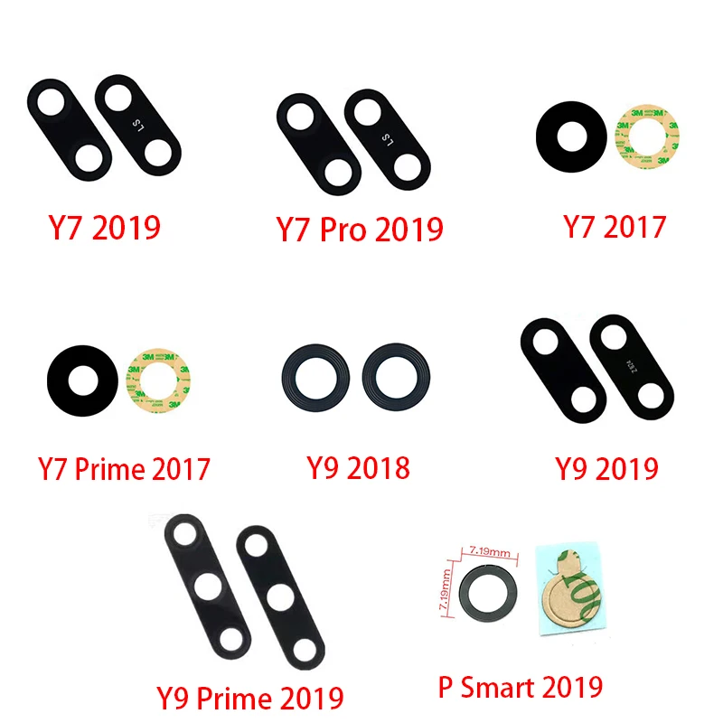 2 шт./лот, задняя камера стеклянный объектив для huawei Y5 Y6 Y7 Pro Y9 Prime P Smart стекло для камеры с клеевым клеем