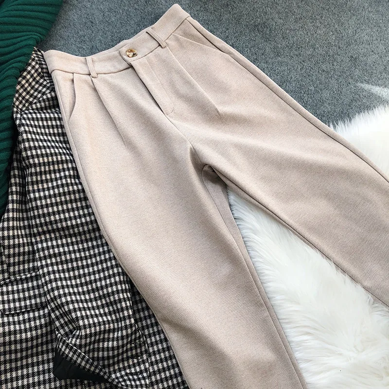 Mooirue осенние штаны женские корейские шерстяные брюки высокие утепленные шерстяные редиски свободные широкие брюки женские брюки низ