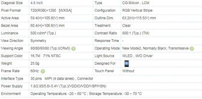 LS048K3SX01 4,8 дюймовый ЖК-модуль 720*1280 30 контактов интерфейс MIPI