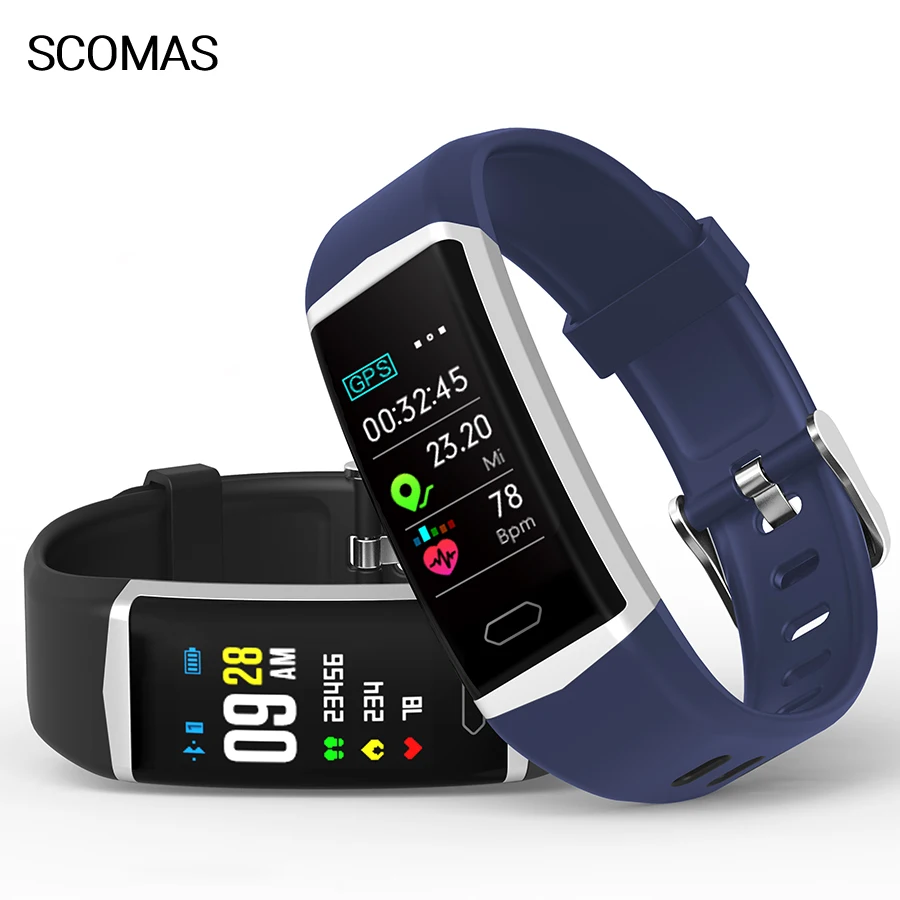 

SCOMAS Smart B5 Bracelet Band With GPS Heart rate Monitor ECG Blood Pressure IP68 Fitness Tracker Wrisatband Smart Watch