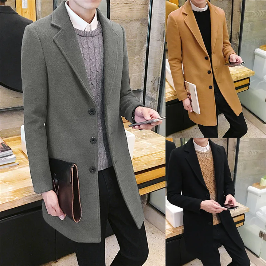 Мужские пальто и куртки, осенне-зимние мужские официальные однобортные пальто, Длинная шерстяная куртка, верхняя одежда, большие размеры