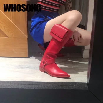 

Women Boots Girls Knee High Botas Woman Bag Shoes Ladies Red Shoes Female Brand Motorcycle Boots Soft Fashion Shoes New Autumn