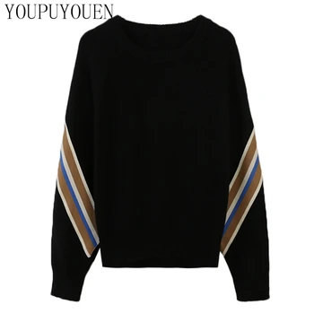 

New Women Knitted Sweater Pullover Long Sleeve Black Striped Wool Knit Tops 2019 Autumn Winter Fashion Knitwear Jumper Clothes